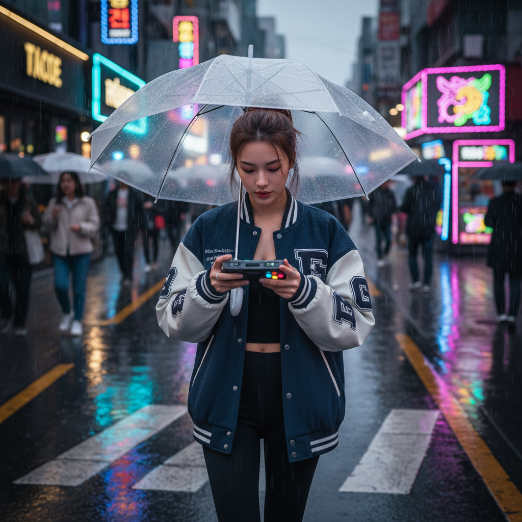 Candid yet cinematic street portrait of an adult w...