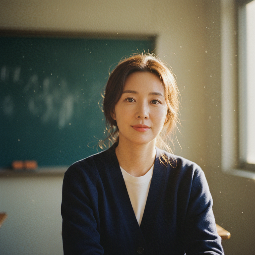Ultra-realistic Korean classroom golden-hour film ...