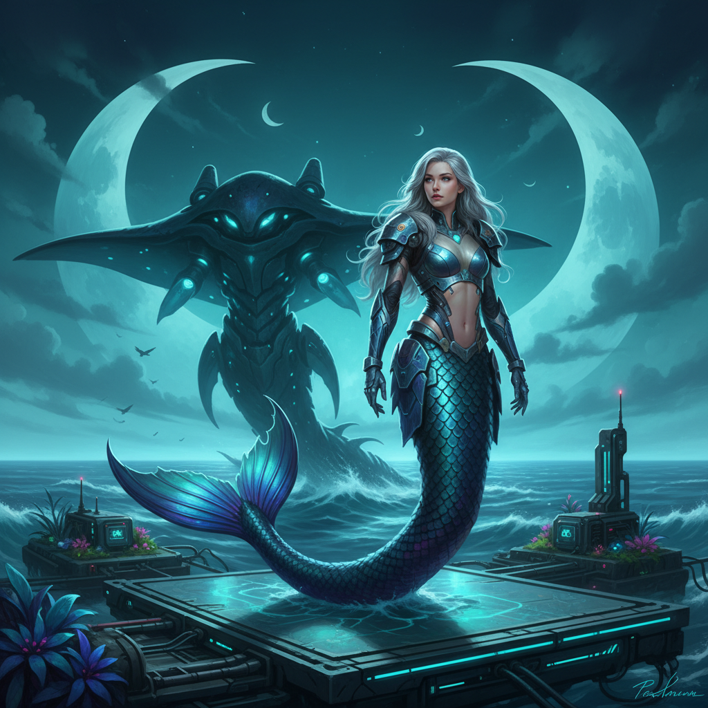 Epic sci-fi fantasy image of an adult woman, age 2...