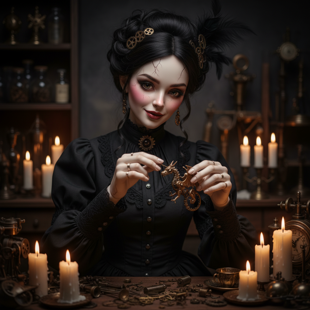 High-detail dark fantasy portrait of an adult goth...