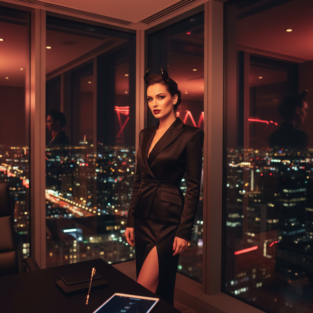 Ultra-realistic fashion editorial of an adult fema...