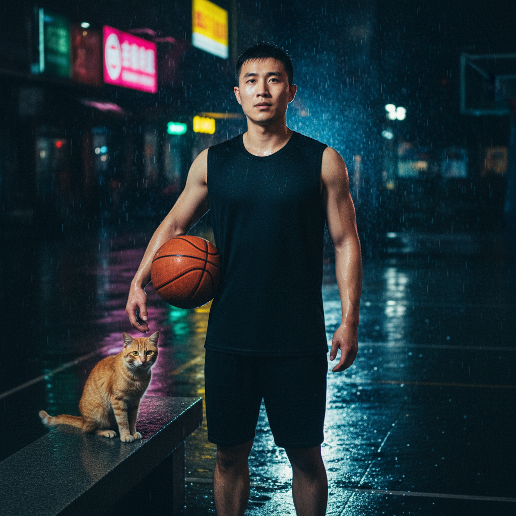Ultra-realistic night sports portrait of a solo ad...