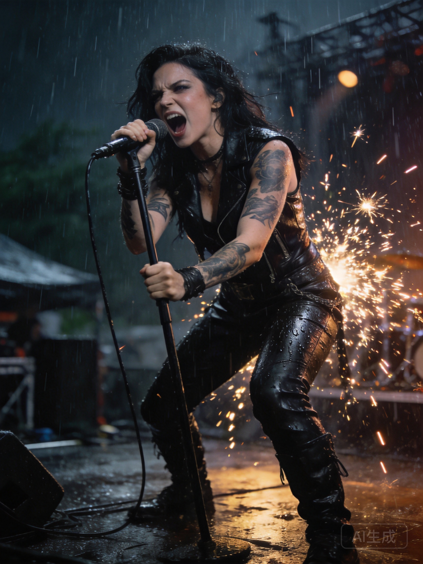 Adult female rock vocalist, age 30, tasteful tatto...