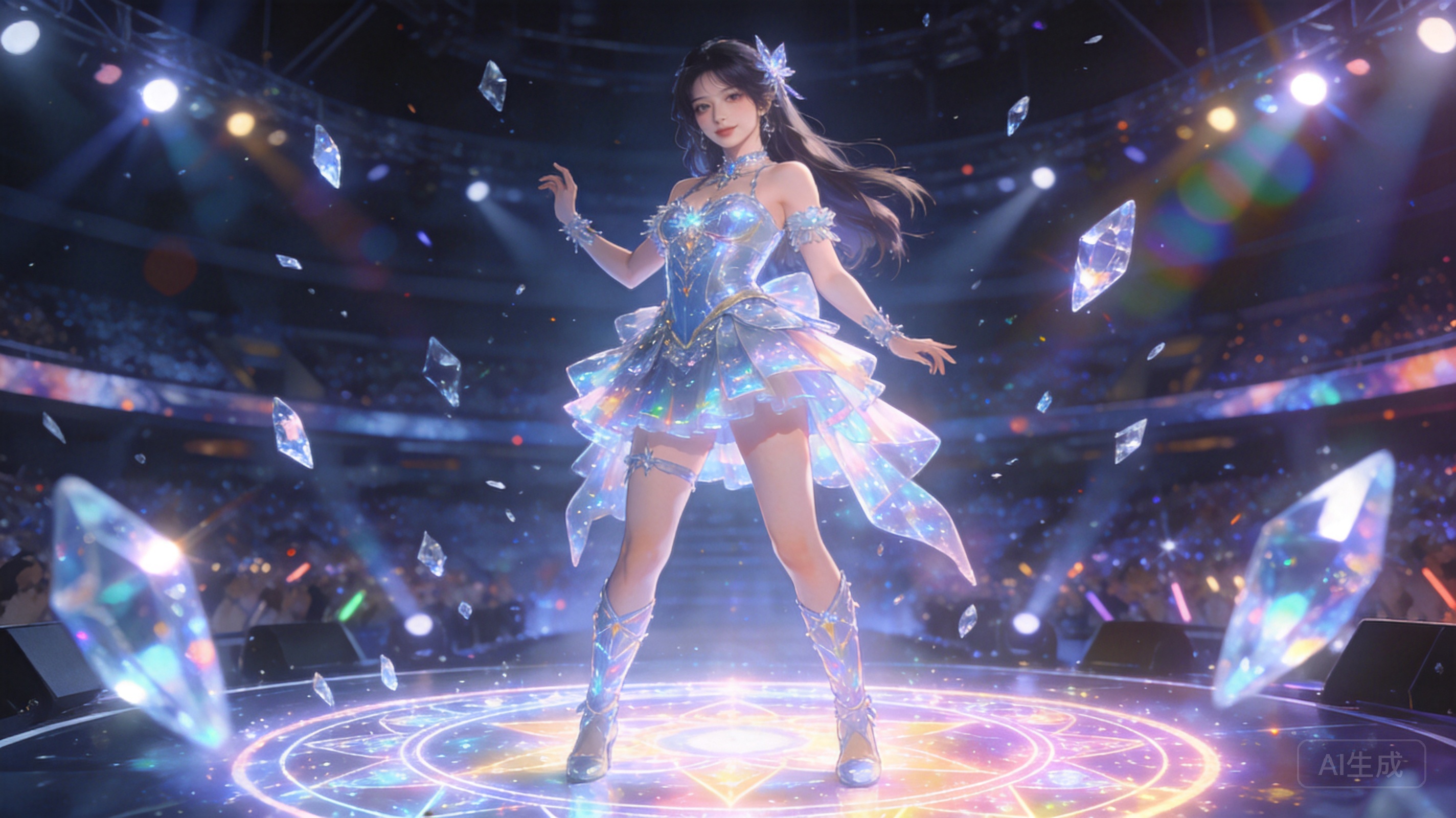 Adult female crystal idol summoner, age 23, hologr...