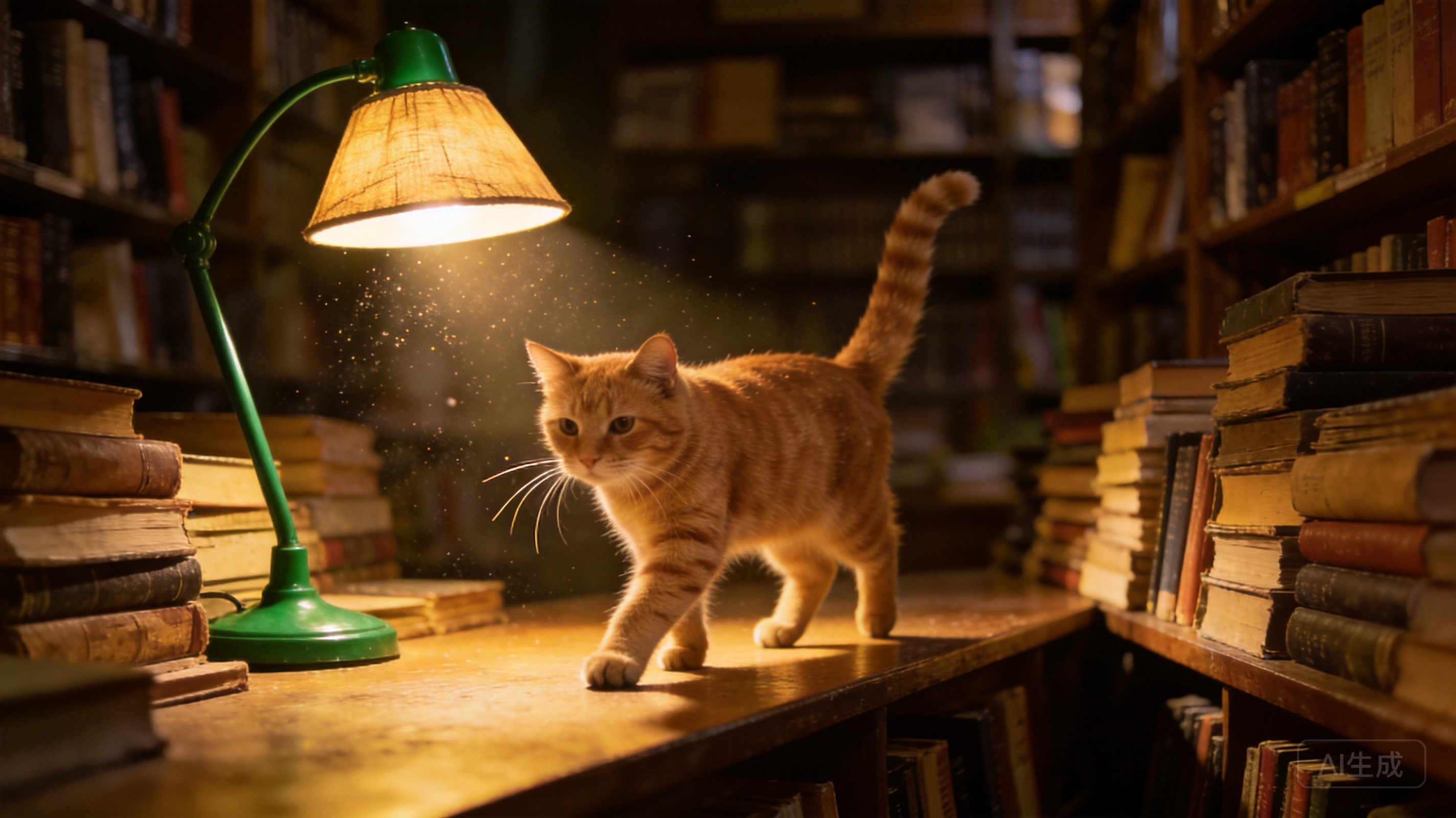 Ultra-realistic cinematic image of a ginger cat wa...