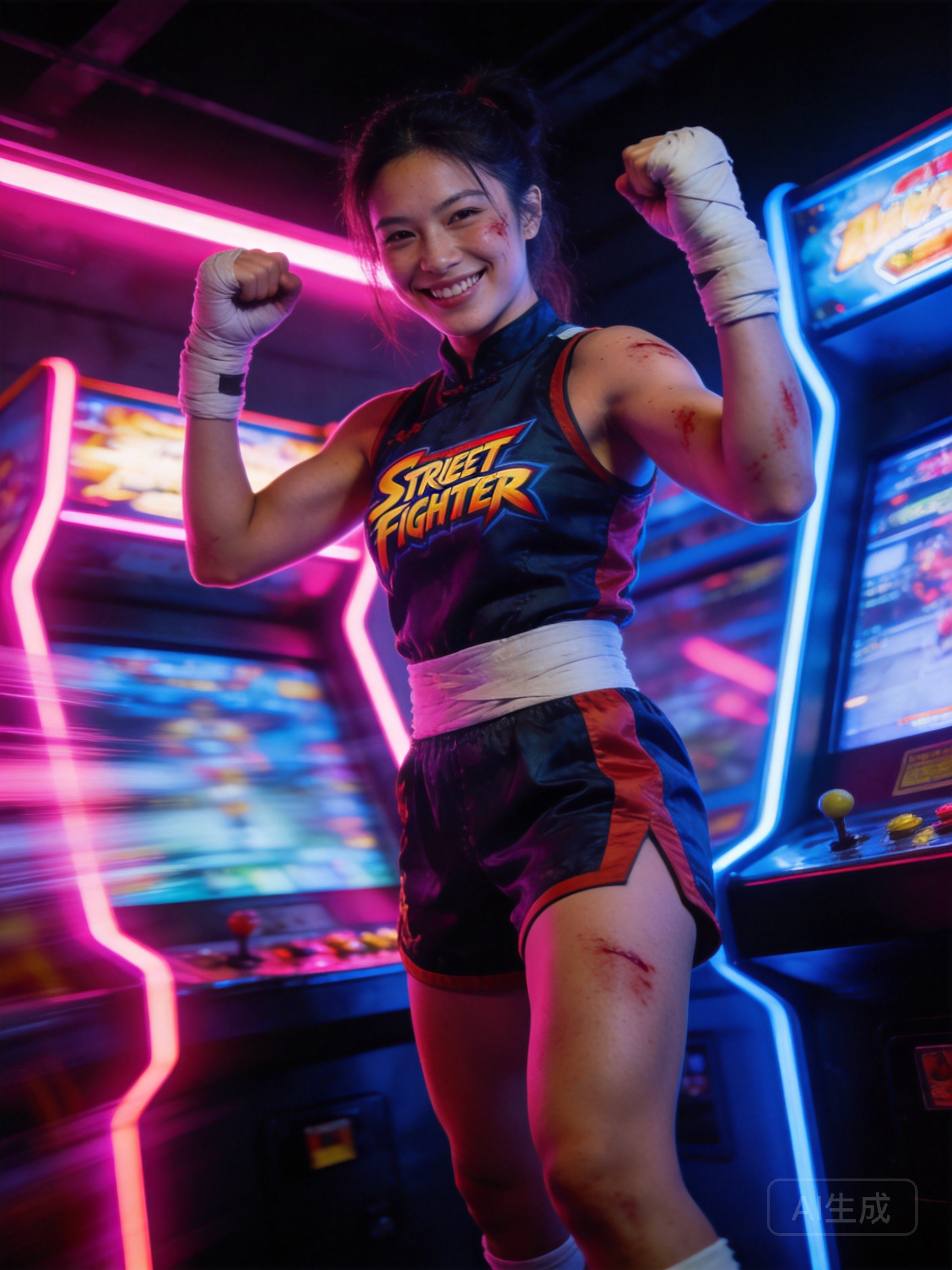Adult female arcade fighting champion, age 24, str...
