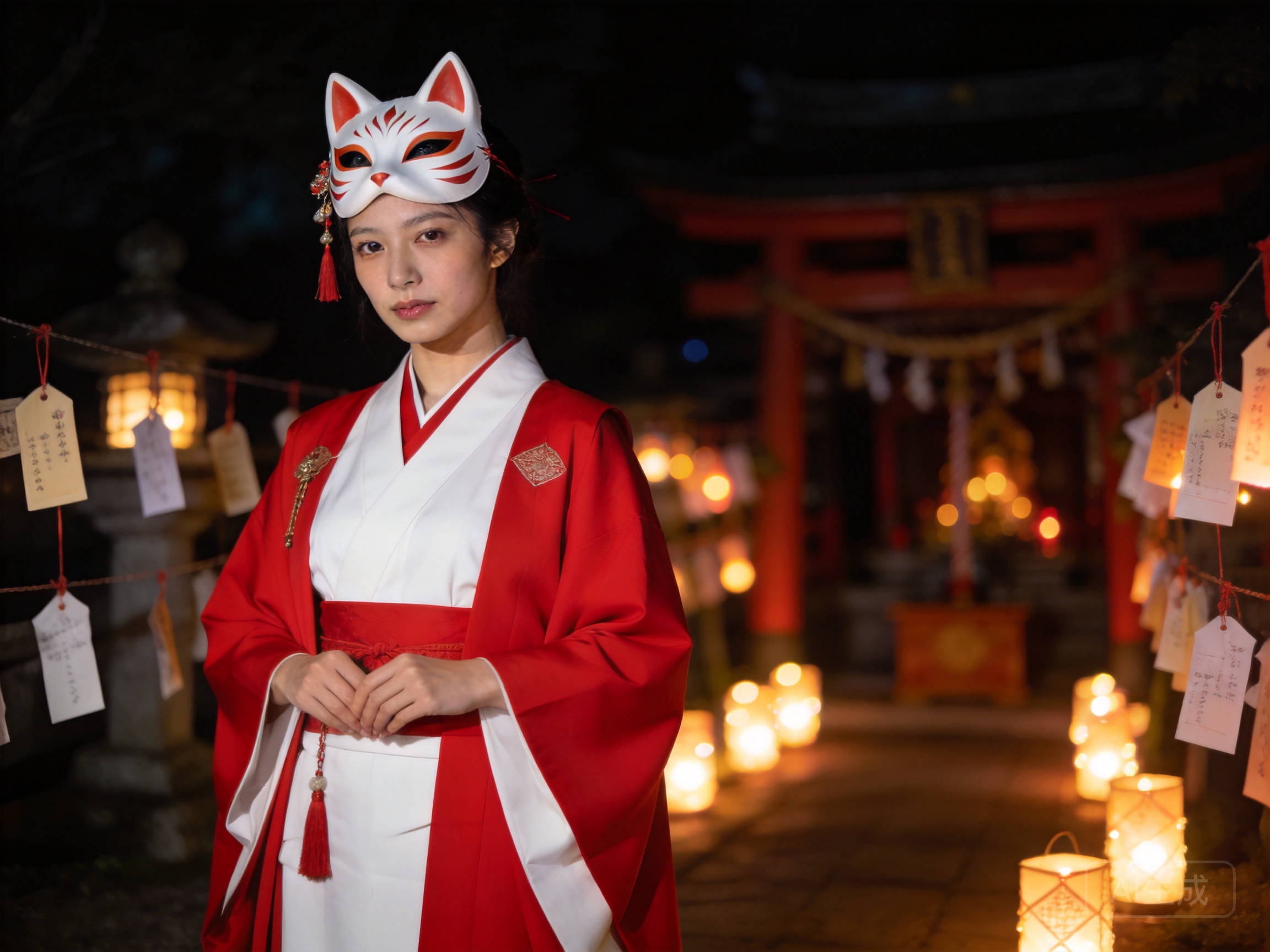 Adult shrine maiden fashion editorial, age 22, mod...