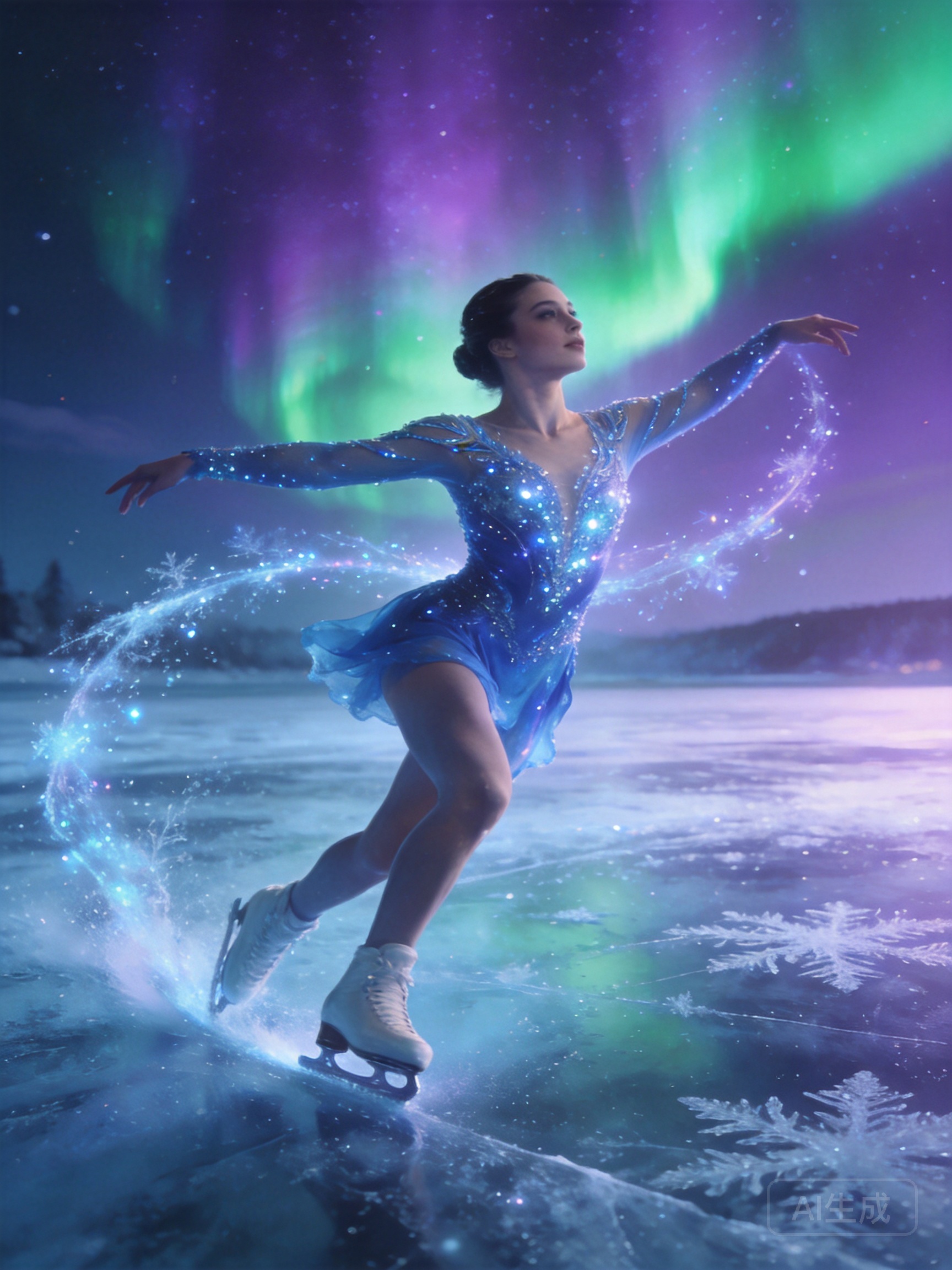 Adult female ice mage figure skater, age 23, spark...