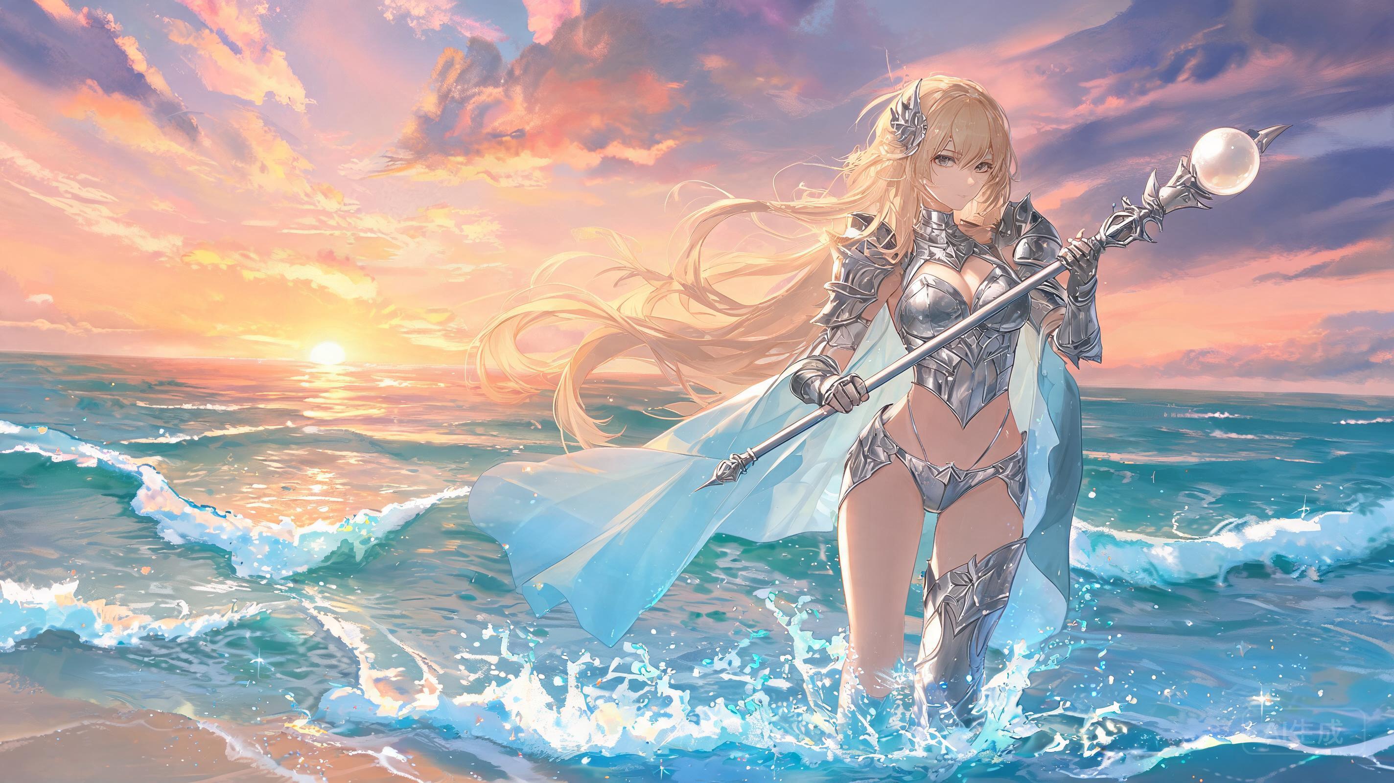Epic beach fantasy concept art of an adult female ...