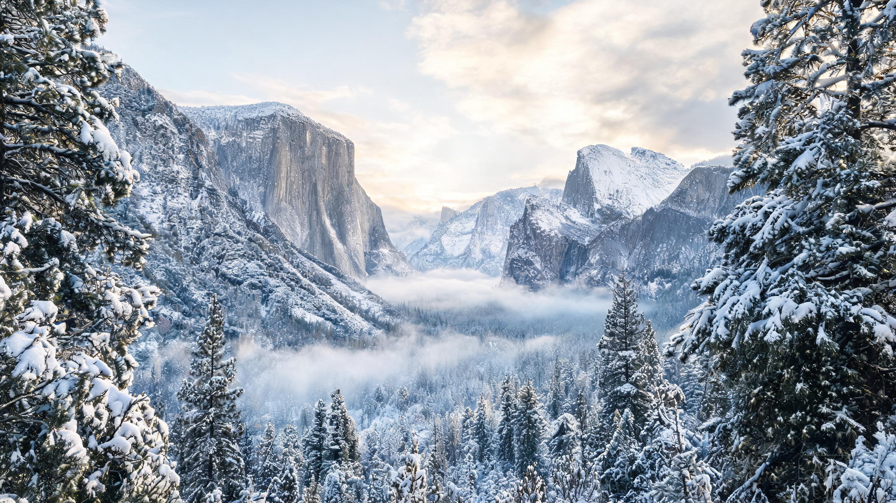 Ultra-realistic winter photograph of Yosemite Tunn...