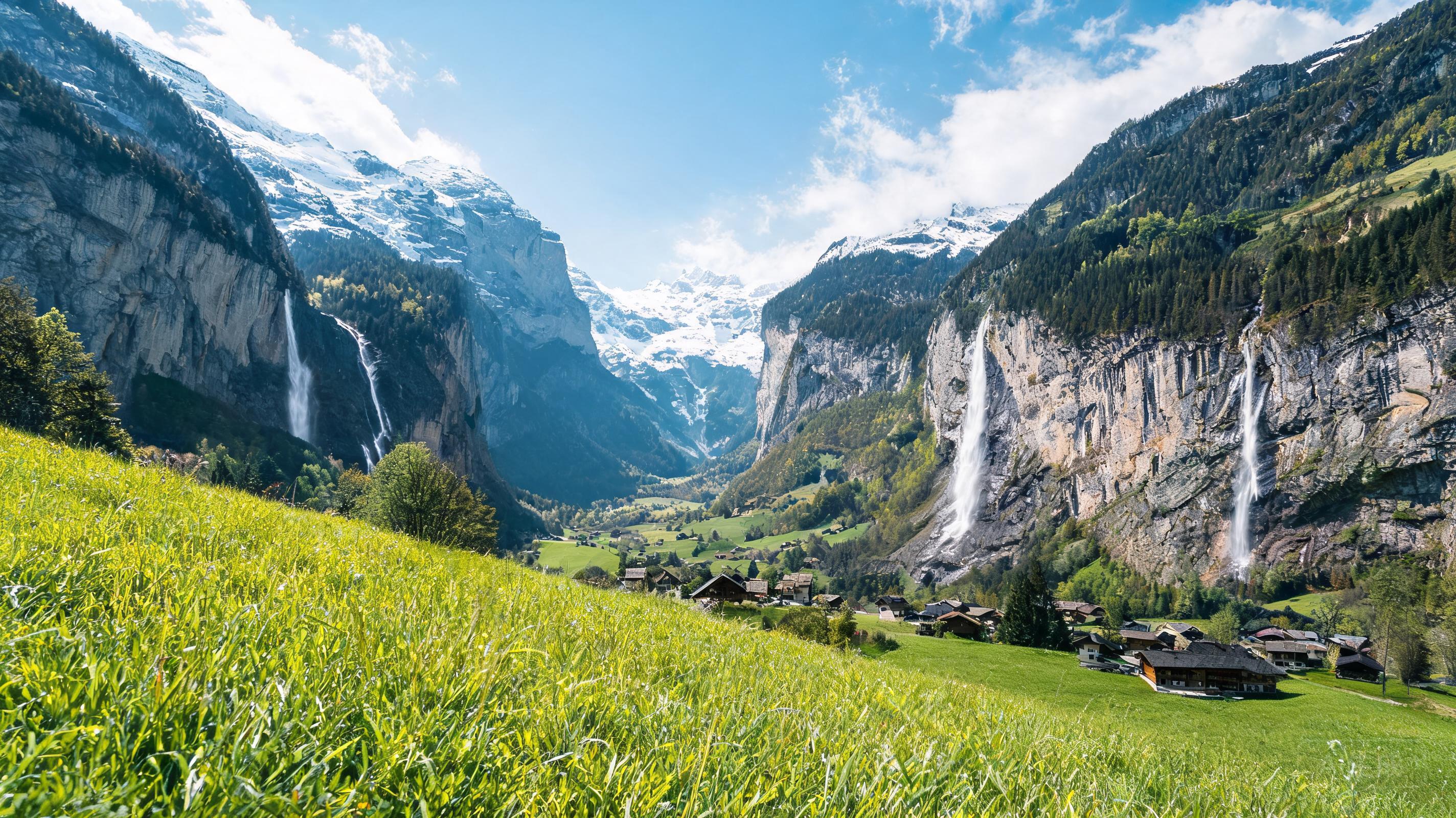 Ultra-realistic landscape photograph of Lauterbrun...
