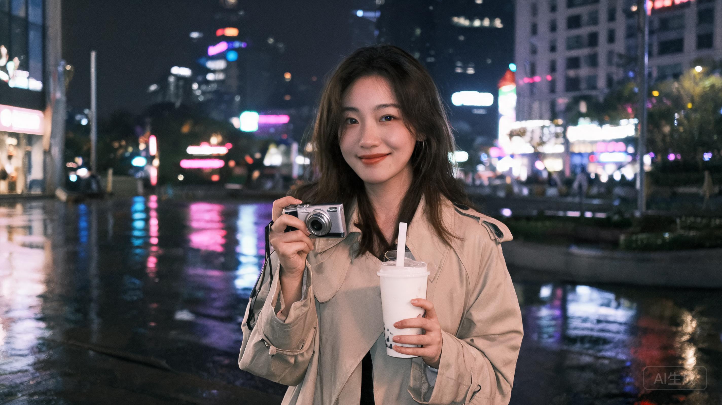 Photorealistic street snapshot of an adult woman c...