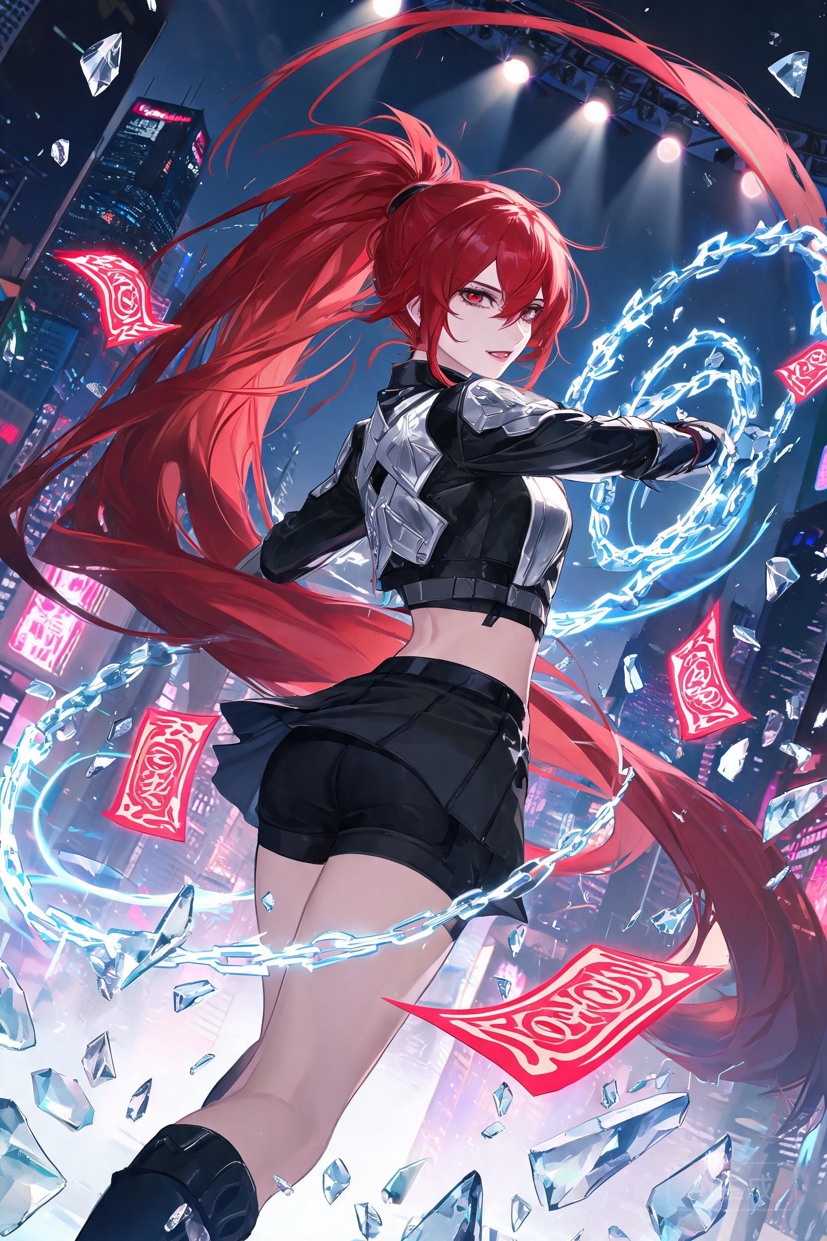 Explosive K-pop demon hunter poster of an adult wo...