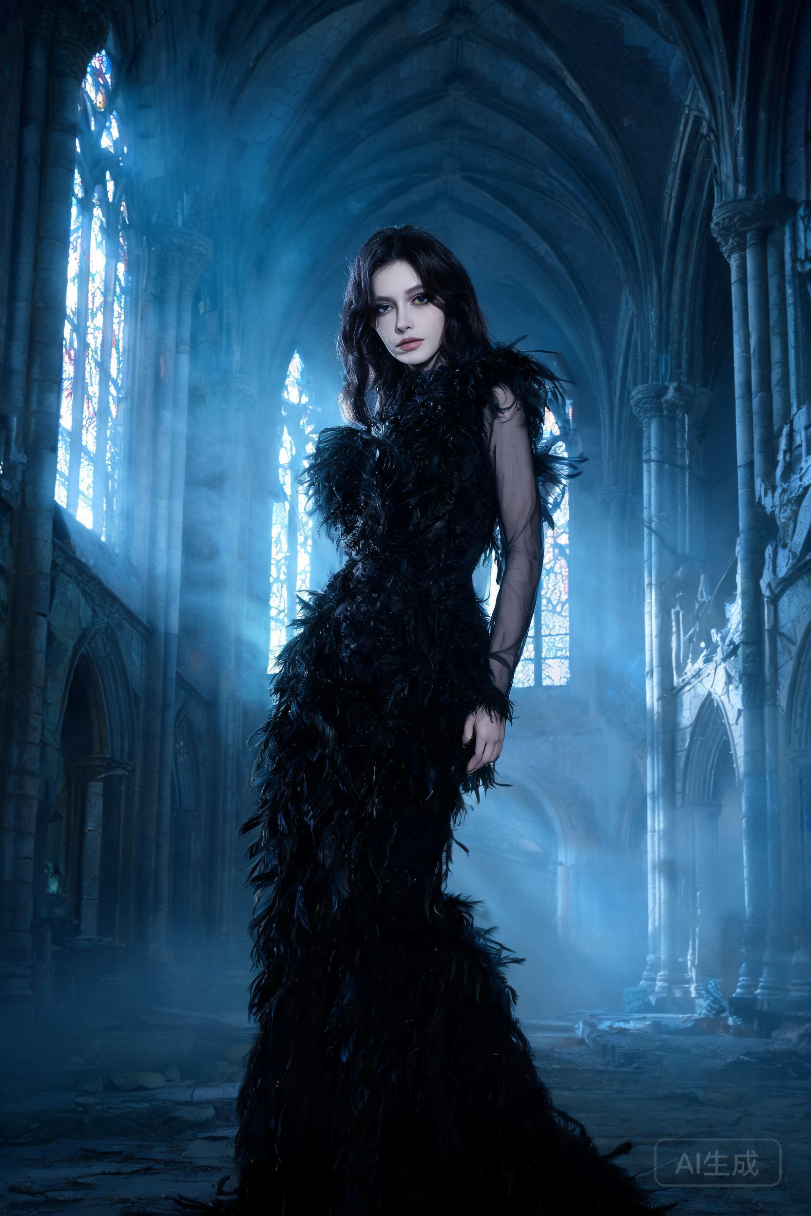 High-fashion gothic editorial portrait of an adult...