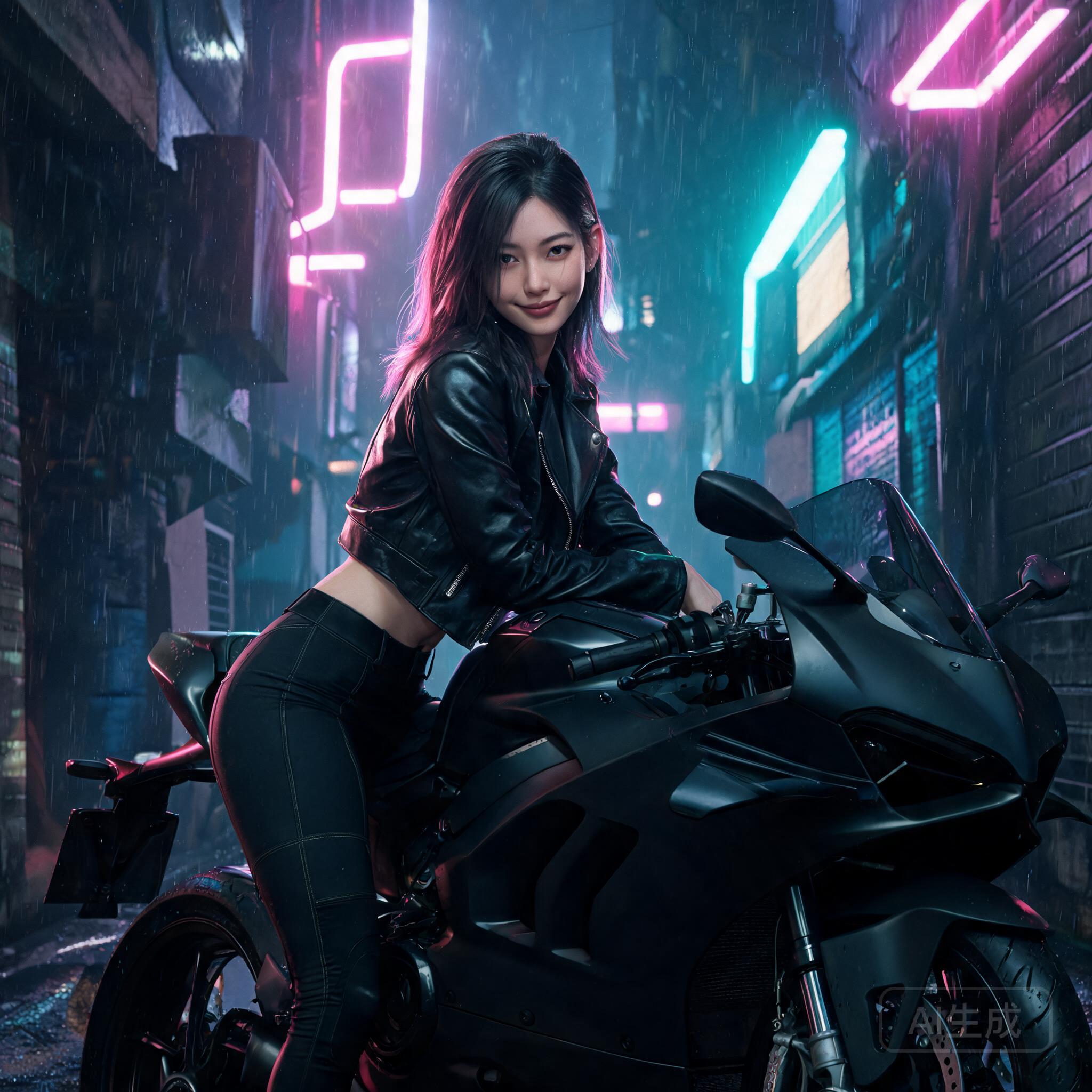 Photorealistic cyberpunk street racing portrait of...