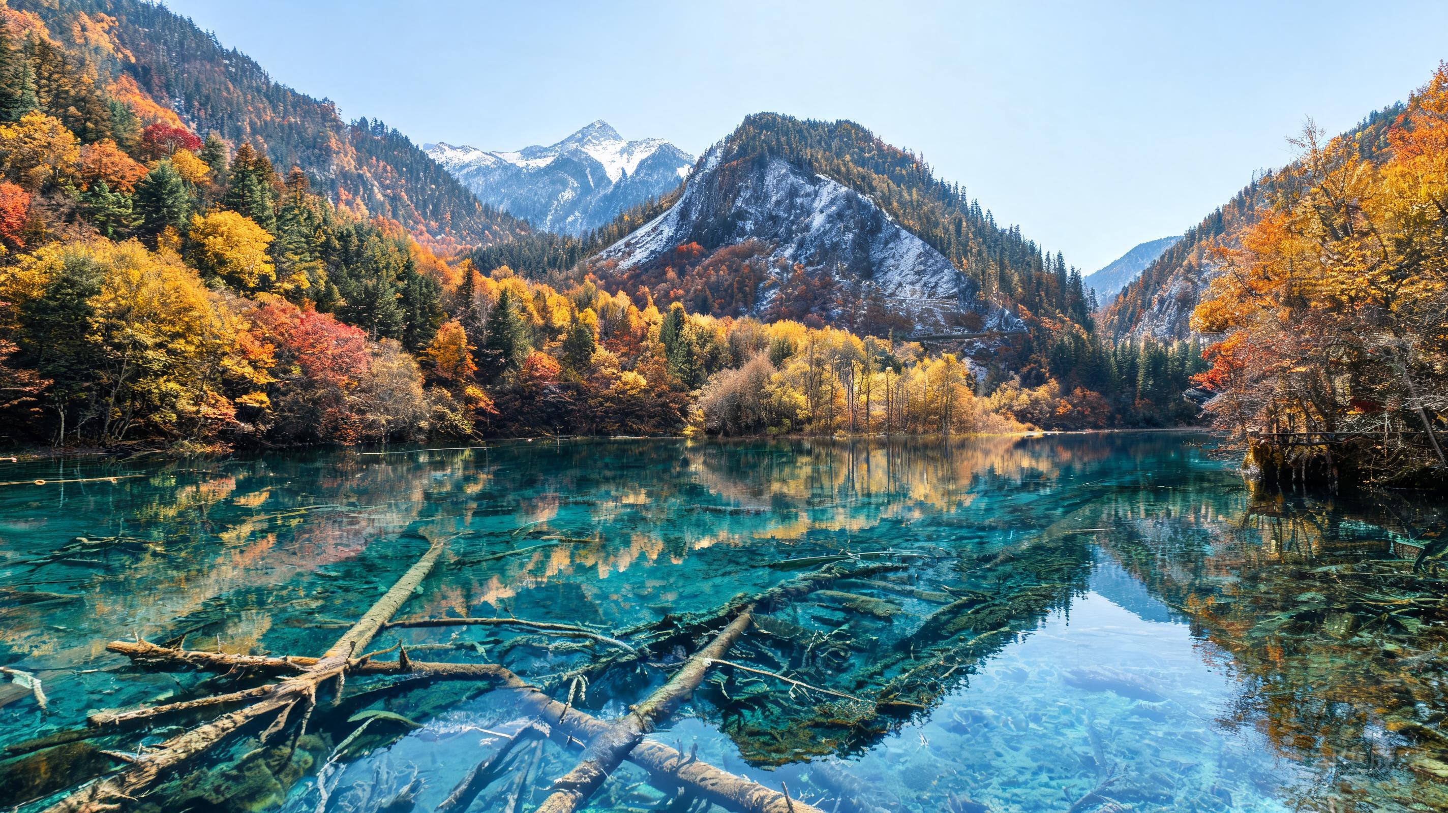 Ultra-realistic autumn landscape photograph of Jiu...
